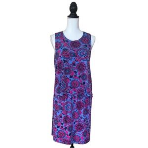 Hatley Harley Floral Tiered Dress Blue Pink Sleeveless Tassel Back Resort Boho M